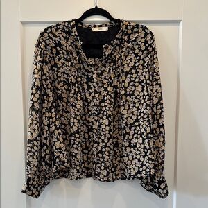 Mng mango button down black white yellow blouse top shirt